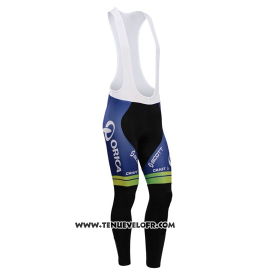 2014 Maillot Ciclismo Orica GreenEDGE Blanc et Bleu Manches Longues et Cuissard